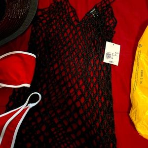 Forever 21 bikini, net cover up dress & hat